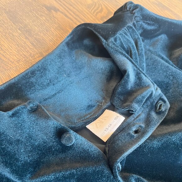 Vintage Zara Kids Velvet Wide-Leg Jumpsuit - Navy Blue - Like New - Size 13-14 - Picture 3 of 4